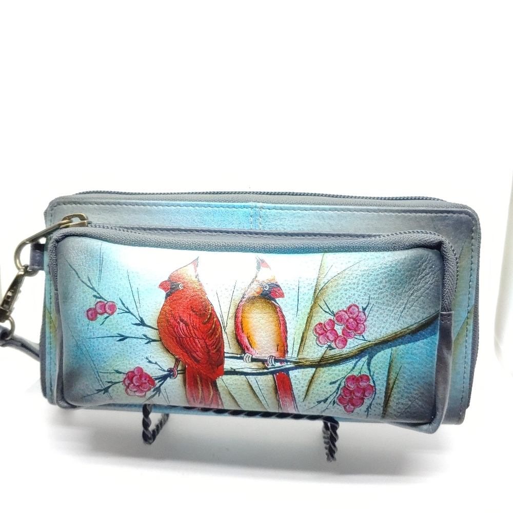 Anuschka Cardinal Bird Leather Wallet